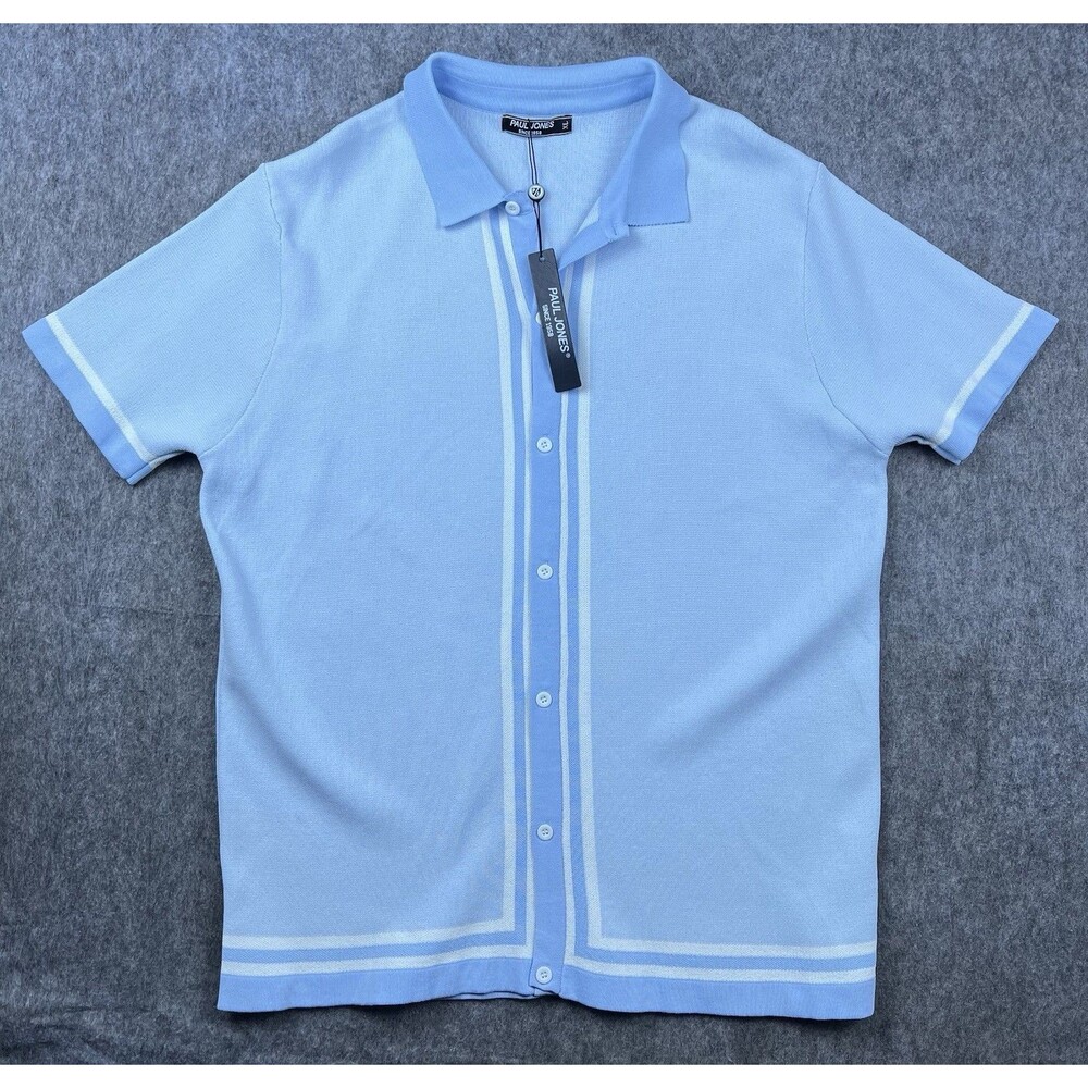 Paul Jones Men's Knit Button Down Shirt Light Blue Casual Size XL NWT